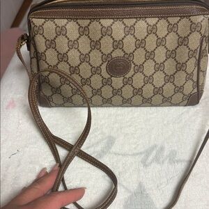 Gucci Beige and Brown GG Canvas Crossbody Bag